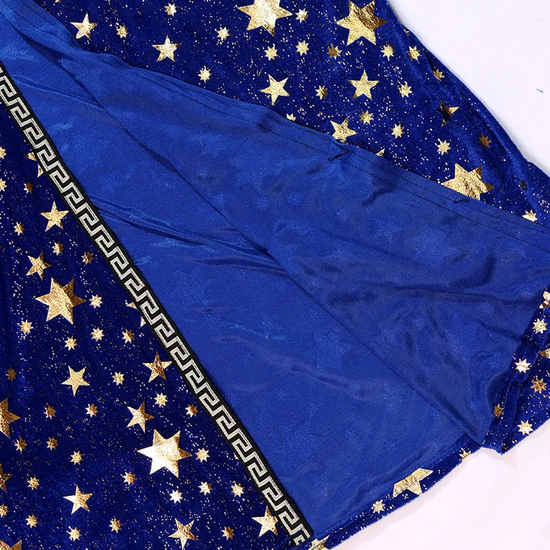 Adult Halloween Wizard Costume — Glittering Stars Robe & Pointy Hat