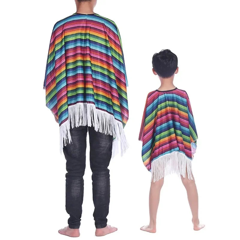 Mexican Festival Halloween Costume Set — Cloak, Hat, Sunglasses & Beard