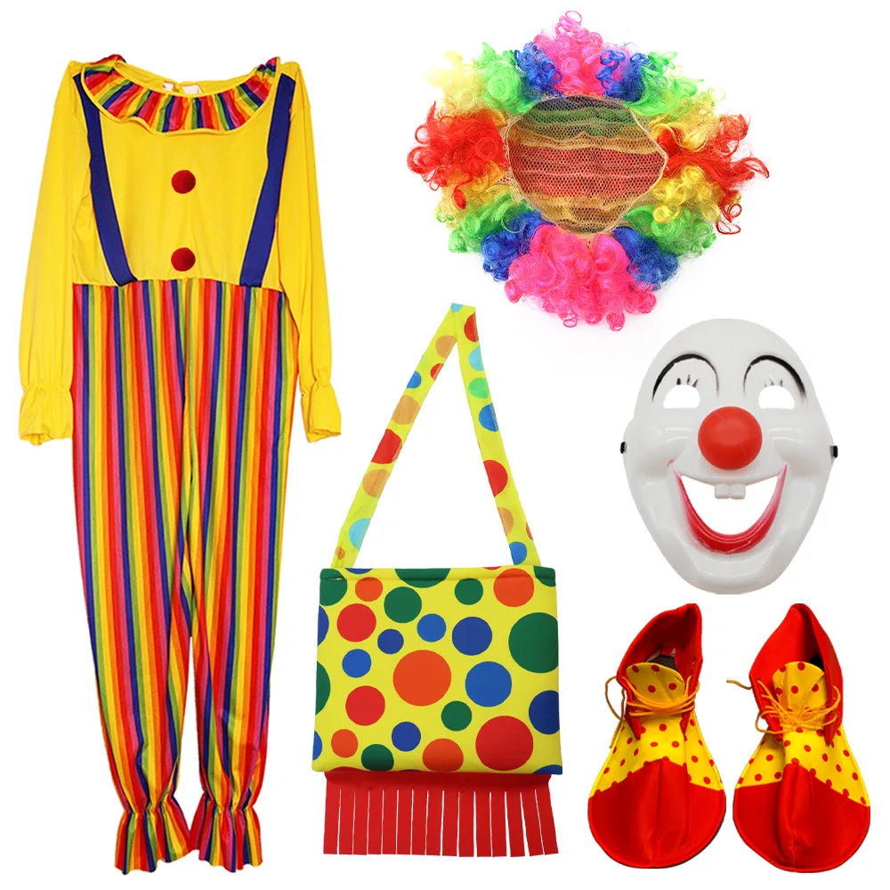 Adult Halloween Clown Costume Set — Full Cosplay Performance Outfit