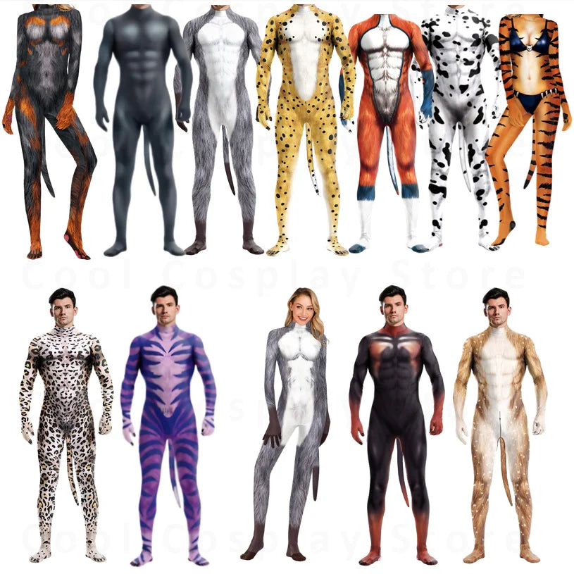 Men's Wild Animal Halloween Bodysuit — 3D Print Full Cover Jumpsuit