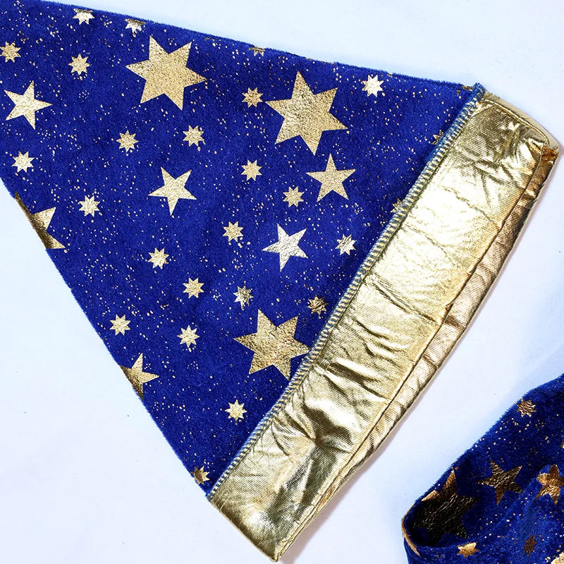 Adult Halloween Wizard Costume — Glittering Stars Robe & Pointy Hat