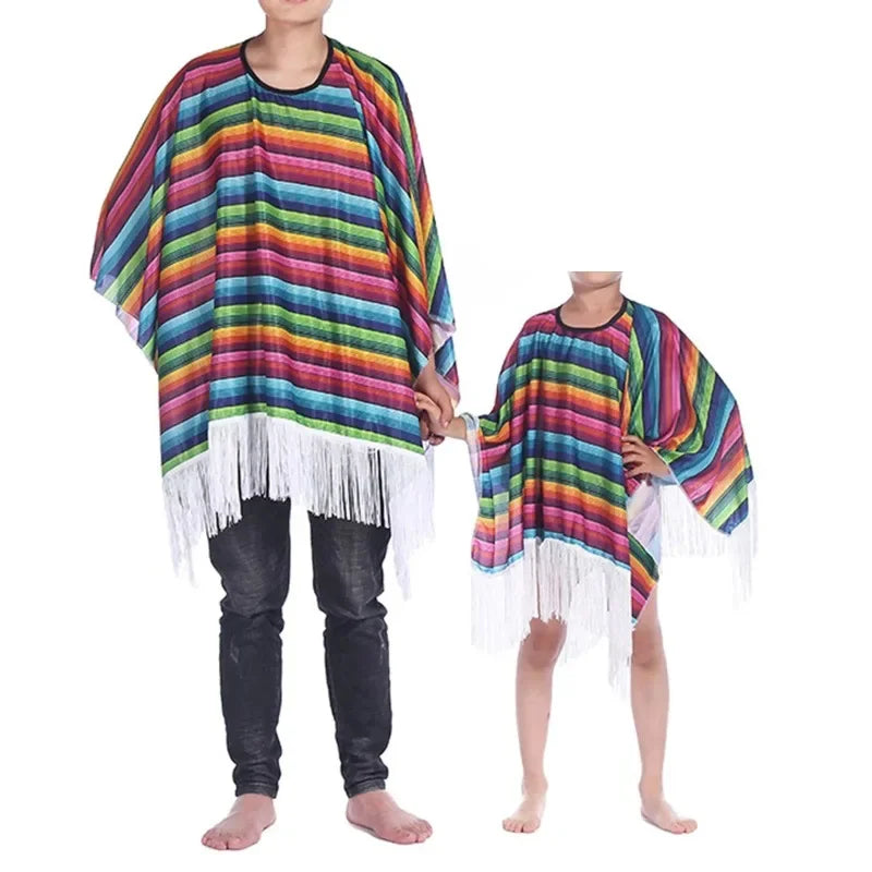 Mexican Festival Halloween Costume Set — Cloak, Hat, Sunglasses & Beard