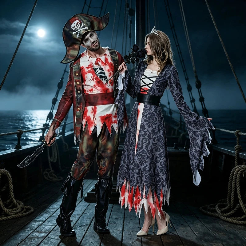 Couples Halloween Costume Set — Zombie Pirate & Ghost Bride