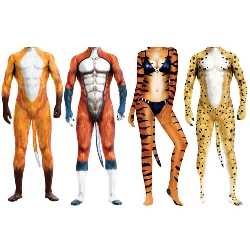 Men's Wild Animal Halloween Bodysuit — 3D Print Full Cover Jumpsuit